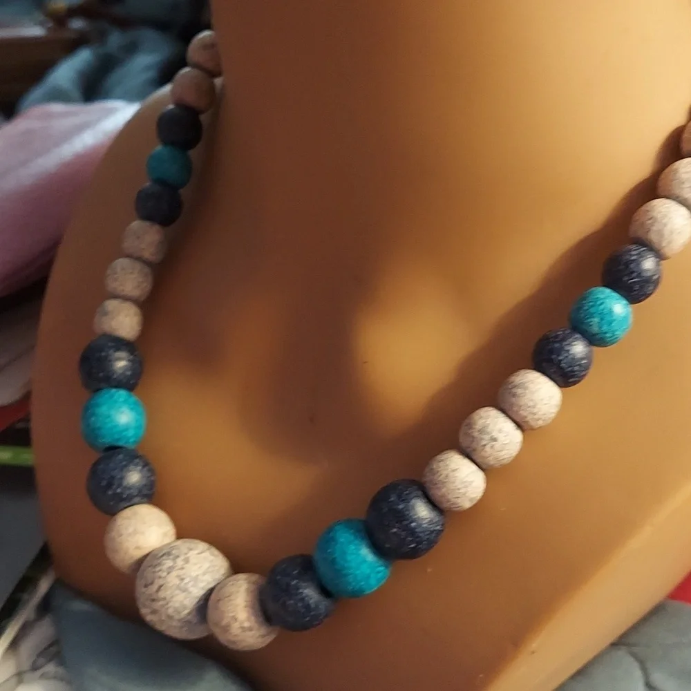 Leros Turquoise Clay Ombre Beaded Boho Necklace Handmade Greece